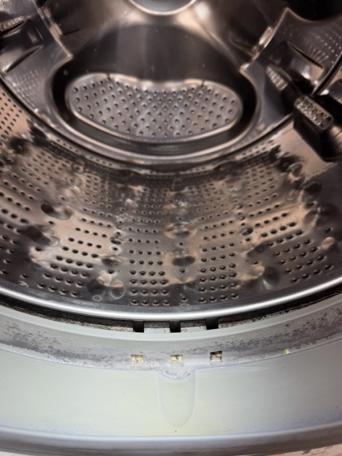 Customer photo after cleaning — the same washer door gasket with the mold ring removed and only faint staining left in the rubber